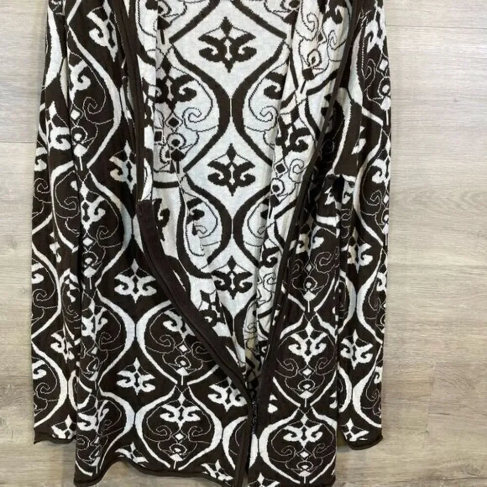 Avalanche Womens Full Zip Cardigan Brown Sz Medium Damask Knit Hoodie Tunic Cozy - Picture 8 of 12